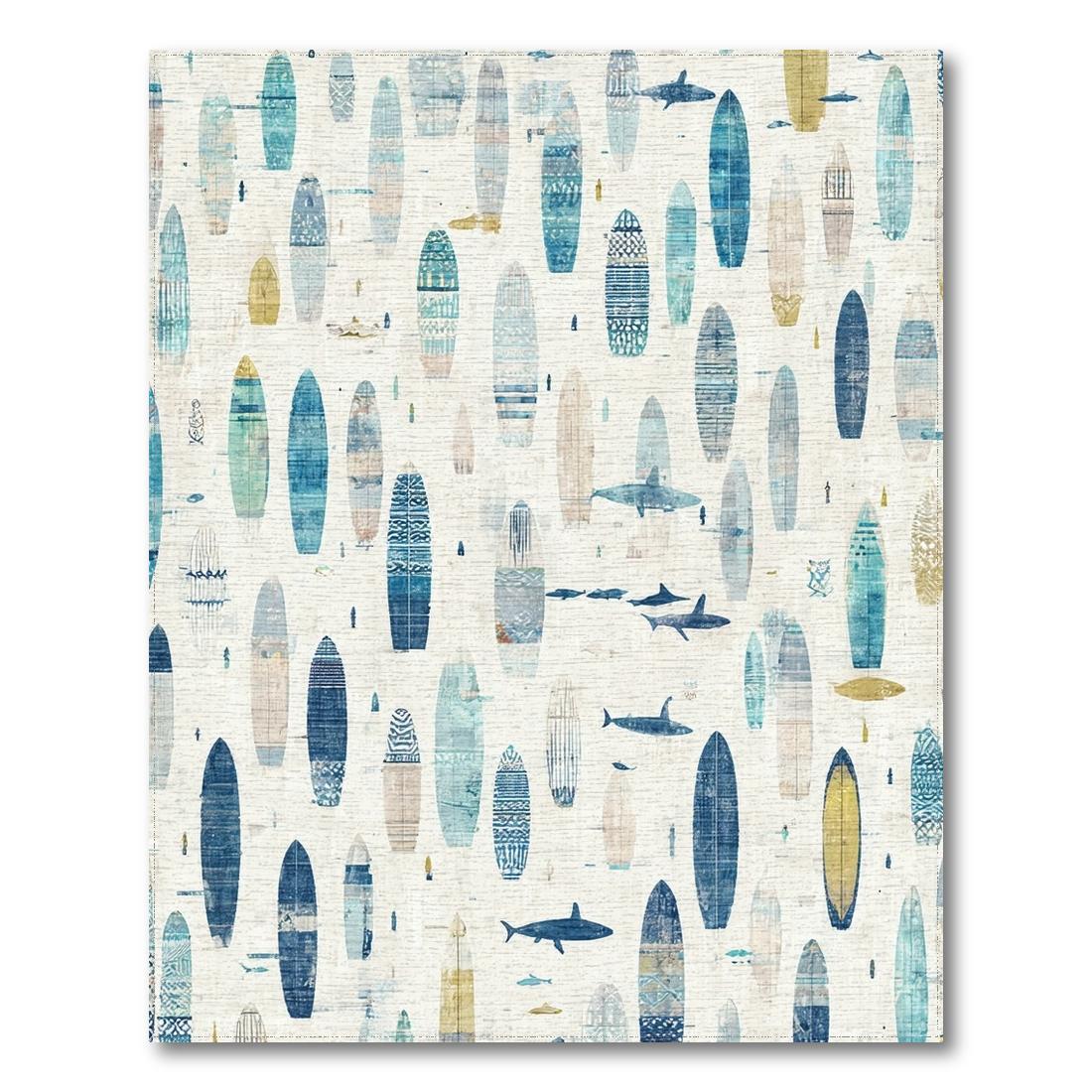 Blue Teal Surfboard Coastal Rug