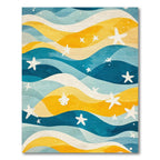 Blue Yellow Wavy Starfish Coastal Rug