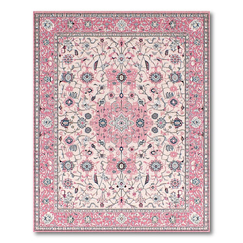 Blush Ornate Floral Romantic Rug(Pink)