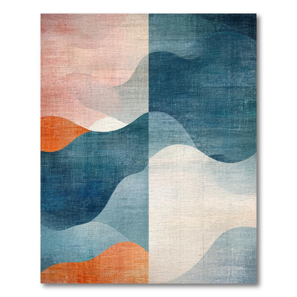 Blush Teal Coral Abstract Wave Serene Rug