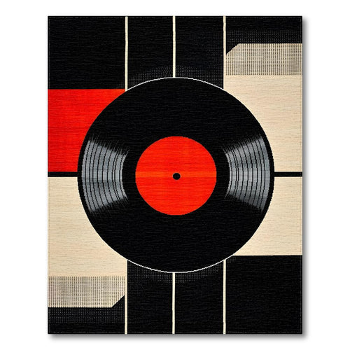 Bold Black Red Geometric Rug