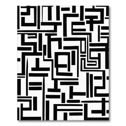 Bold Black White Geometric Maze Rug