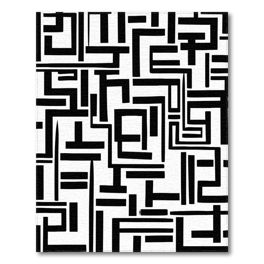 Bold Black White Geometric Maze Rug(Black)