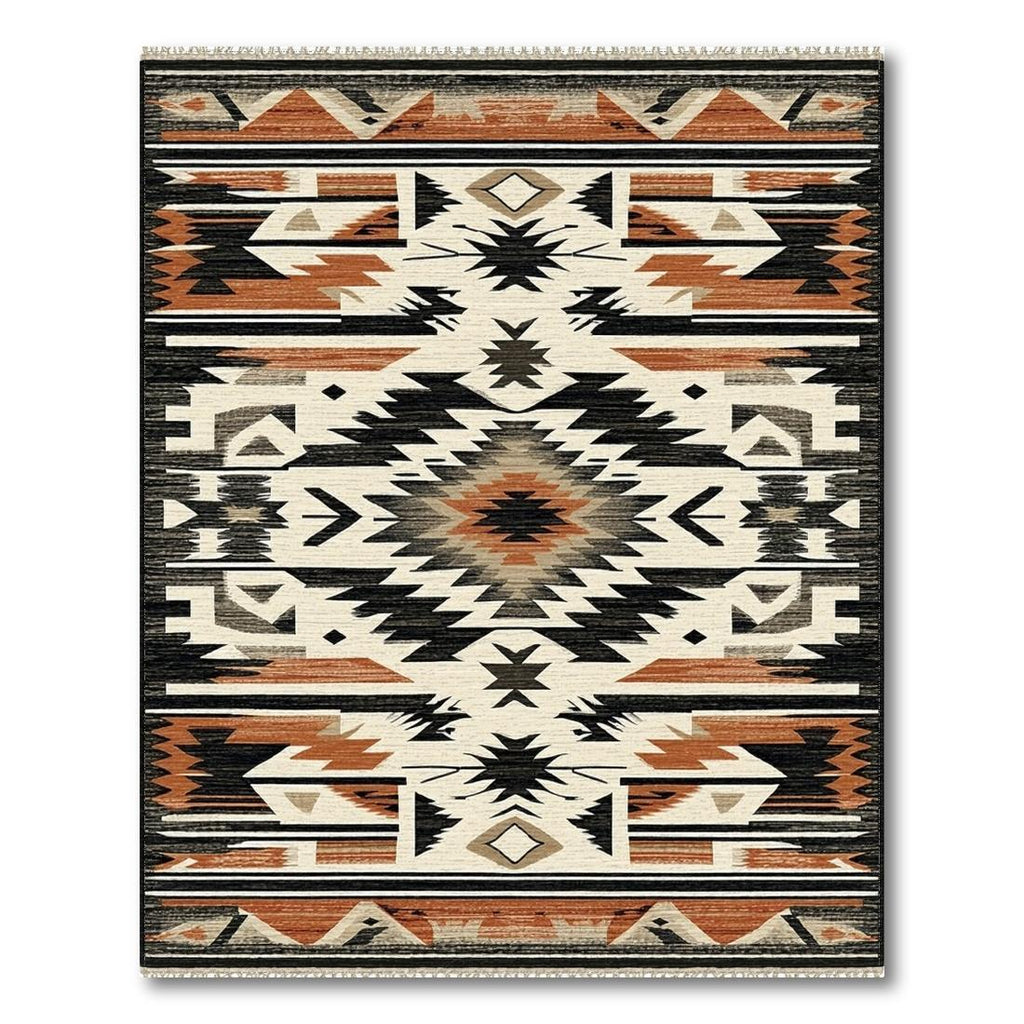 Bold Earthy Geometric Tribal Rug(Beige)