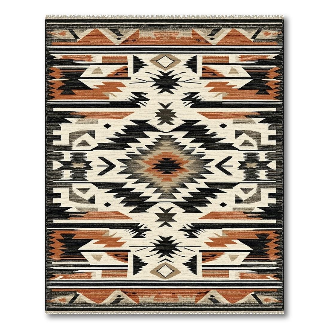 Bold Earthy Geometric Tribal Rug(Beige)