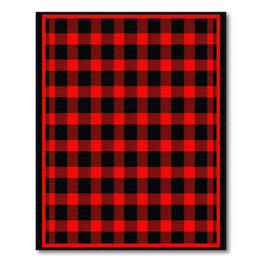 Bold Red Black Plaid Rug(Red)