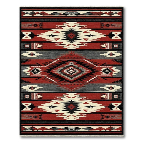 Bold Red Tribal Geometric Rug(Red)
