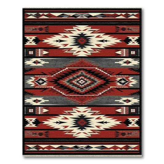 Bold Red Tribal Geometric Rug(Red)