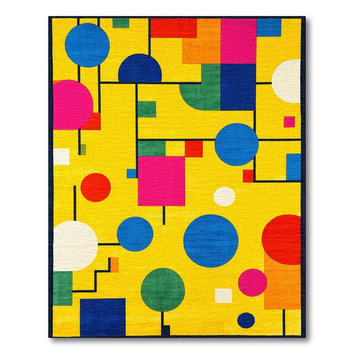 Bright Yellow Geometric Playful Rug