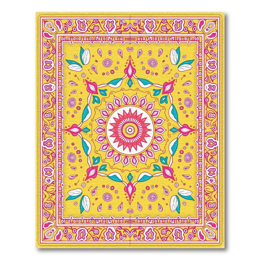 Bright Yellow Ornate Cheerful Rug(Yellow)