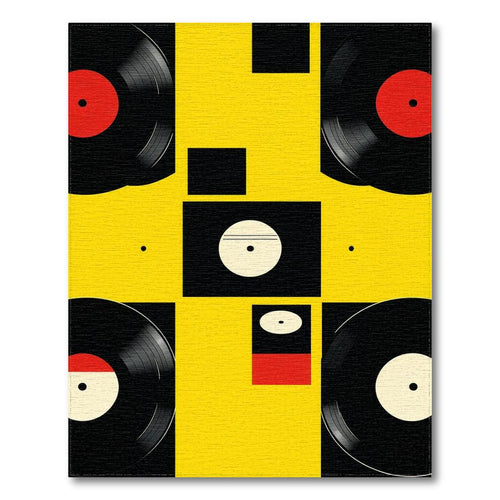 Bright Yellow Retro Vinyl Geometric Rug