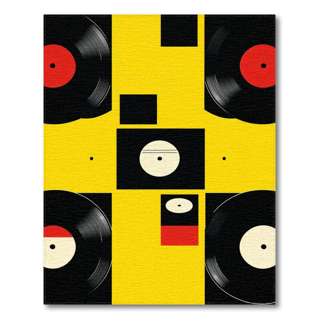 Bright Yellow Retro Vinyl Geometric Rug(Black)