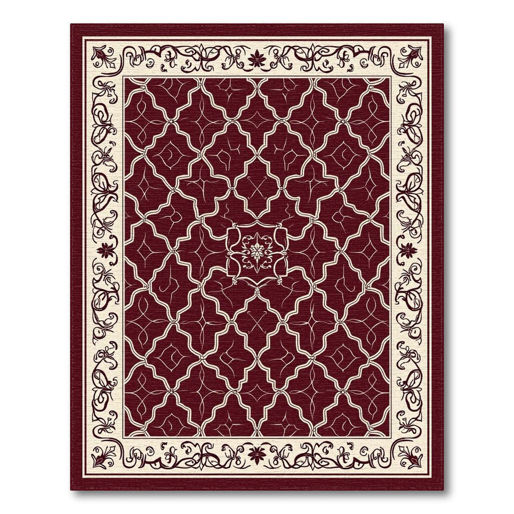 Burgundy Cream Geometric Floral Elegant Rug(Burgundy)