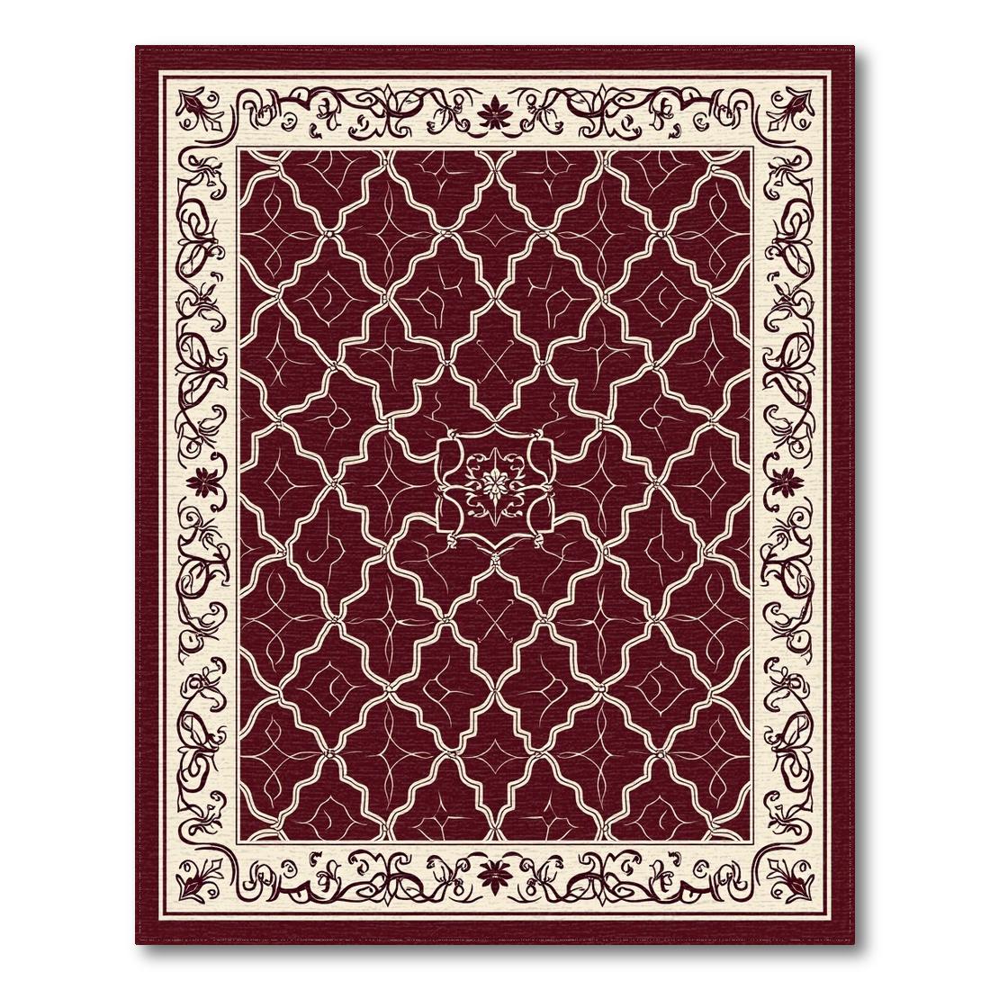 Burgundy Cream Geometric Floral Elegant Rug(Burgundy)