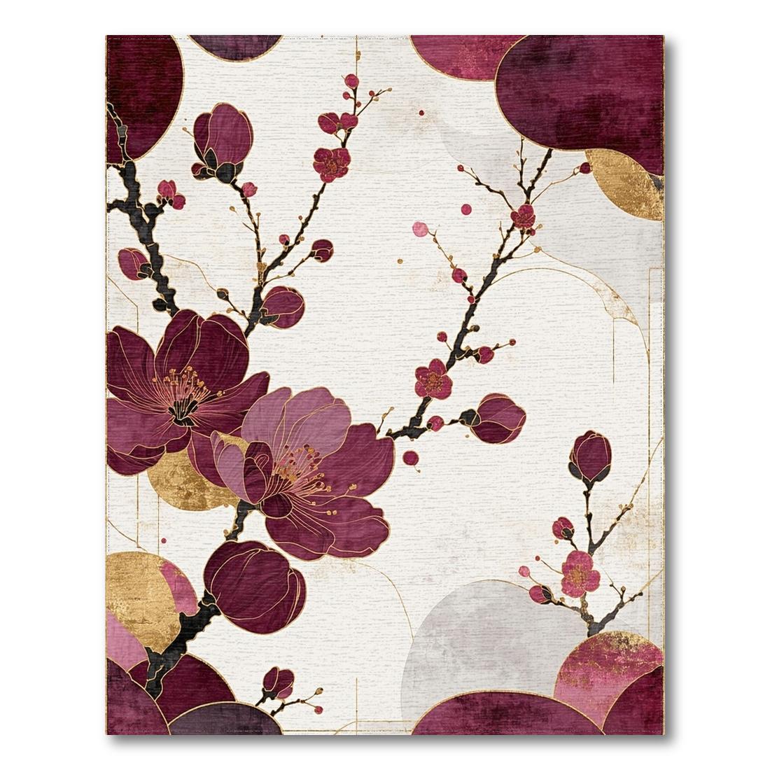 Burgundy Gold Floral Elegant Rug