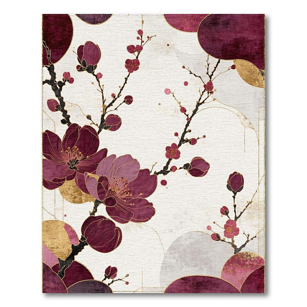 Burgundy Gold Floral Elegant Rug