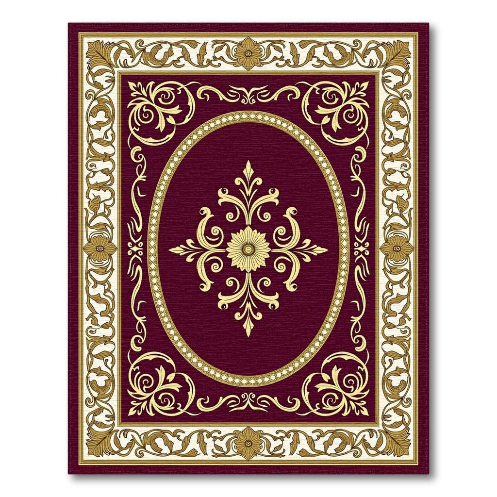 Burgundy Gold Ornate Elegant Rug(Gold)