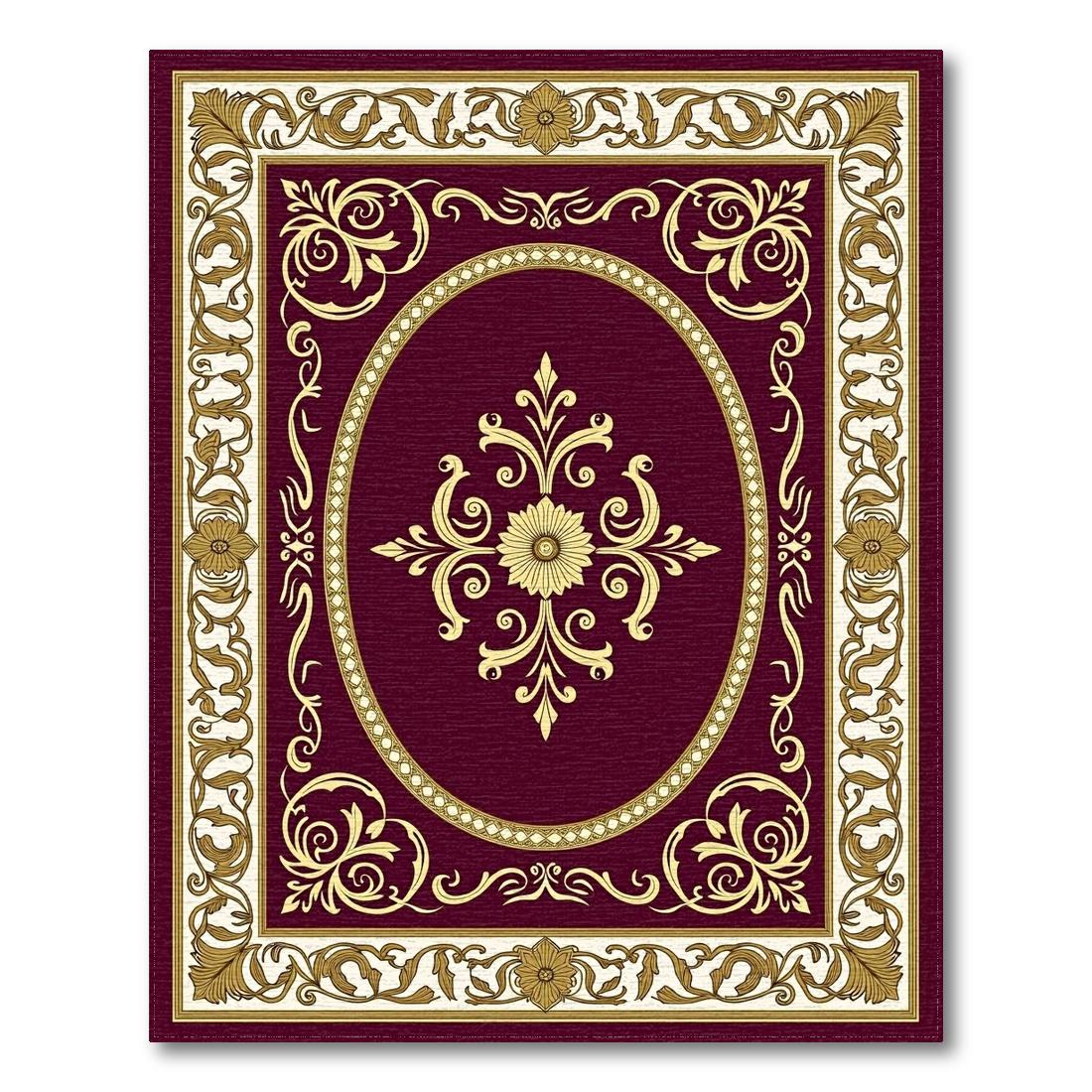 Burgundy Gold Ornate Elegant Rug(Gold)
