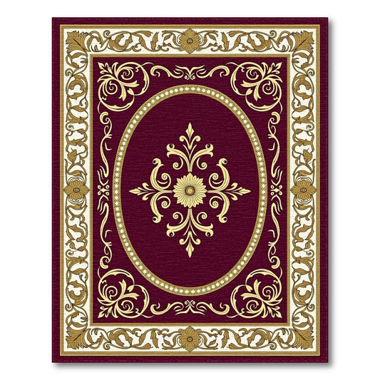 Burgundy Gold Ornate Elegant Rug(Gold)