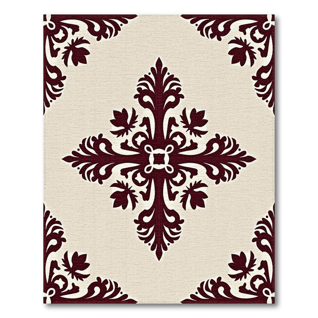 Burgundy Ornate Elegant Rug(Beige)