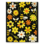 Cheerful Black Floral Bee Rug(Yellow)