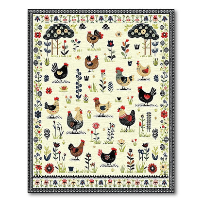 Cheerful Cream Chicken Floral Rug(Ivory)