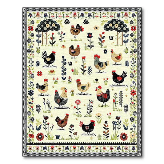 Cheerful Cream Chicken Floral Rug(Ivory)