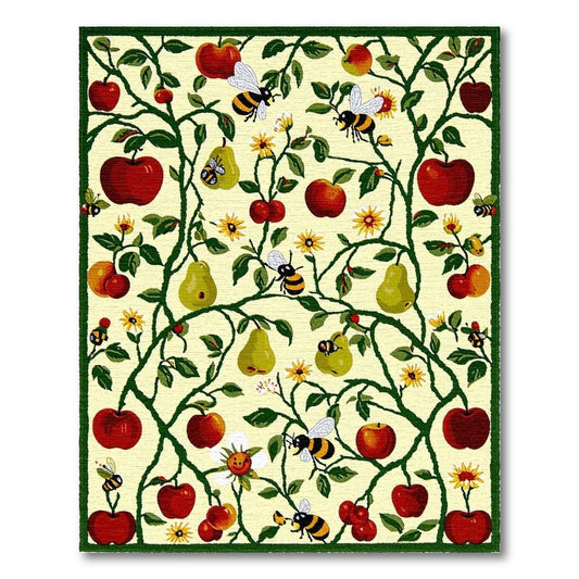 Cheerful Cream Fruit Bee Rug(Red)