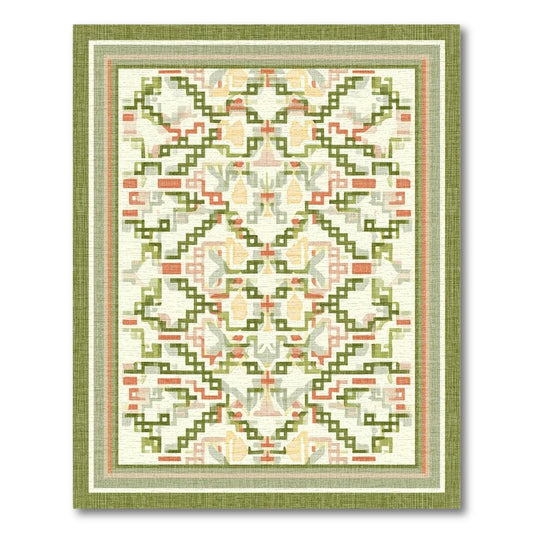 Cheerful Green Geometric Lattice Rug(Green)