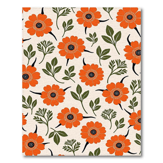 Cheerful Orange Floral Rug(Orange)