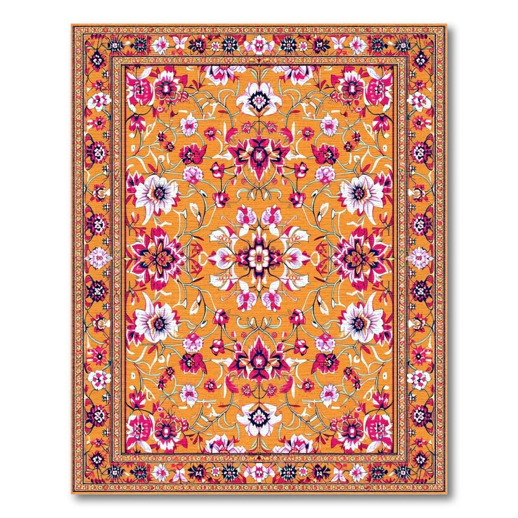 Cheerful Orange Intricate Floral Rug(Orange)