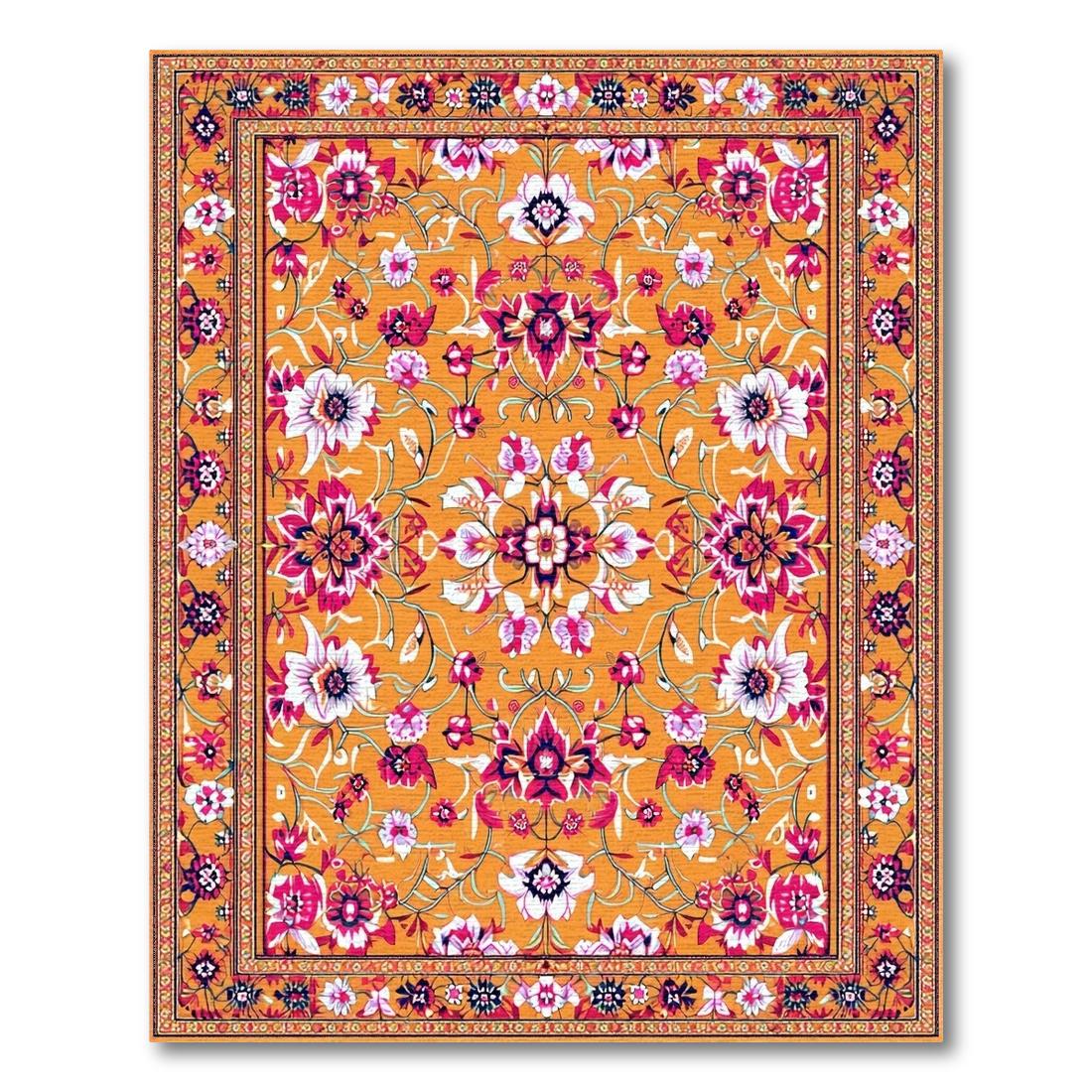 Cheerful Orange Intricate Floral Rug(Orange)