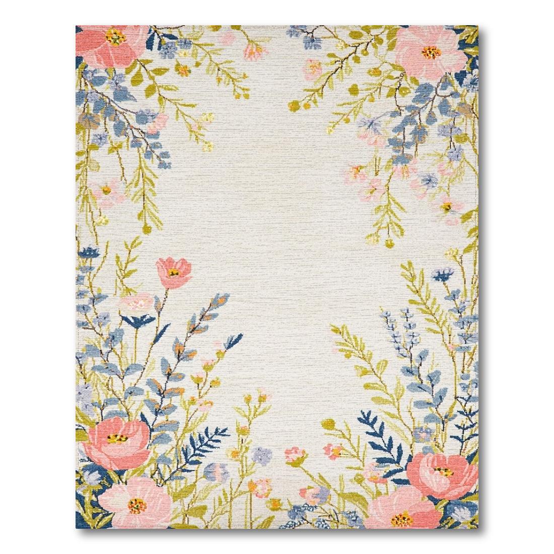 Cheerful Pink Blue Floral Rug(Beige)