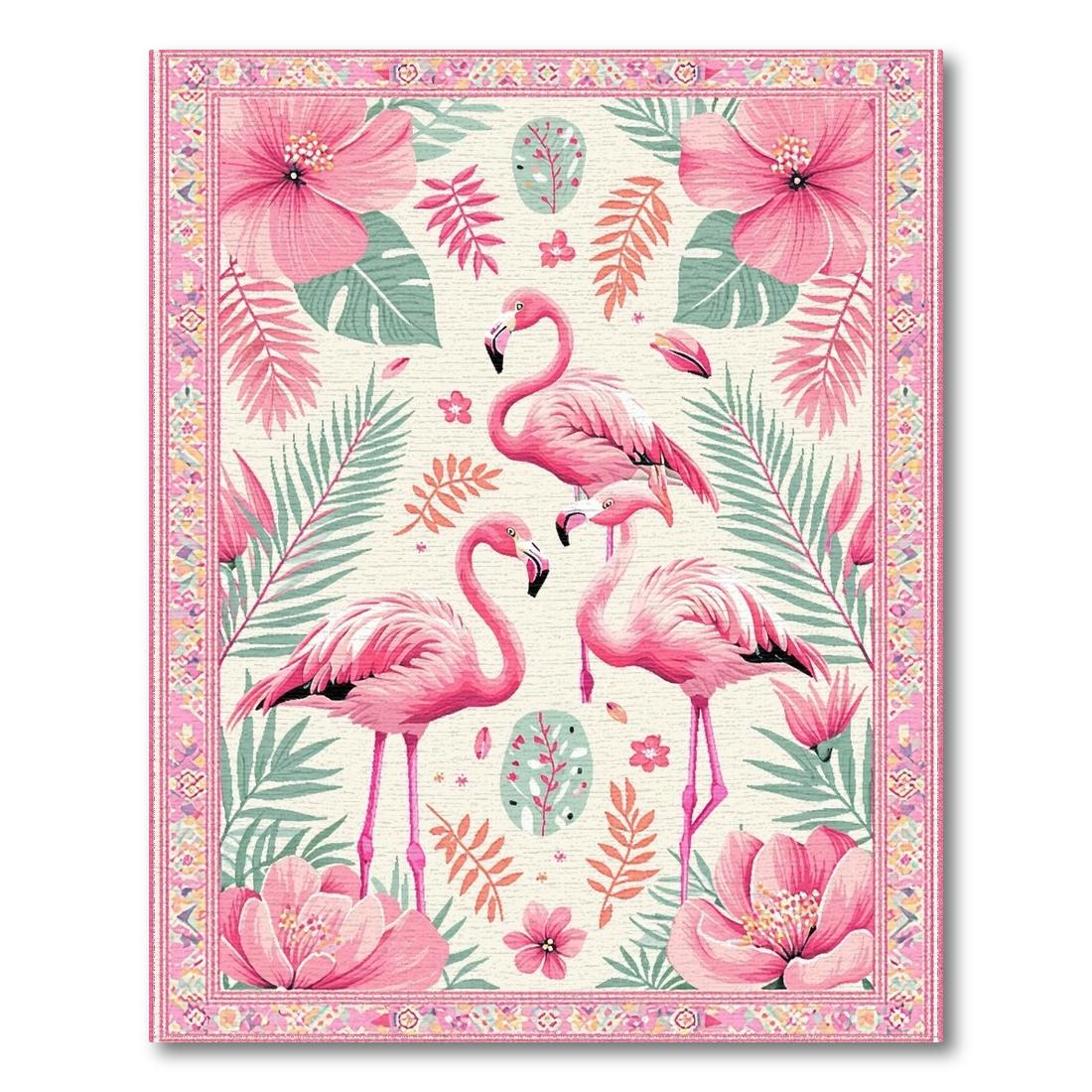 Cheerful Pink Tropical Rug(Ivory)