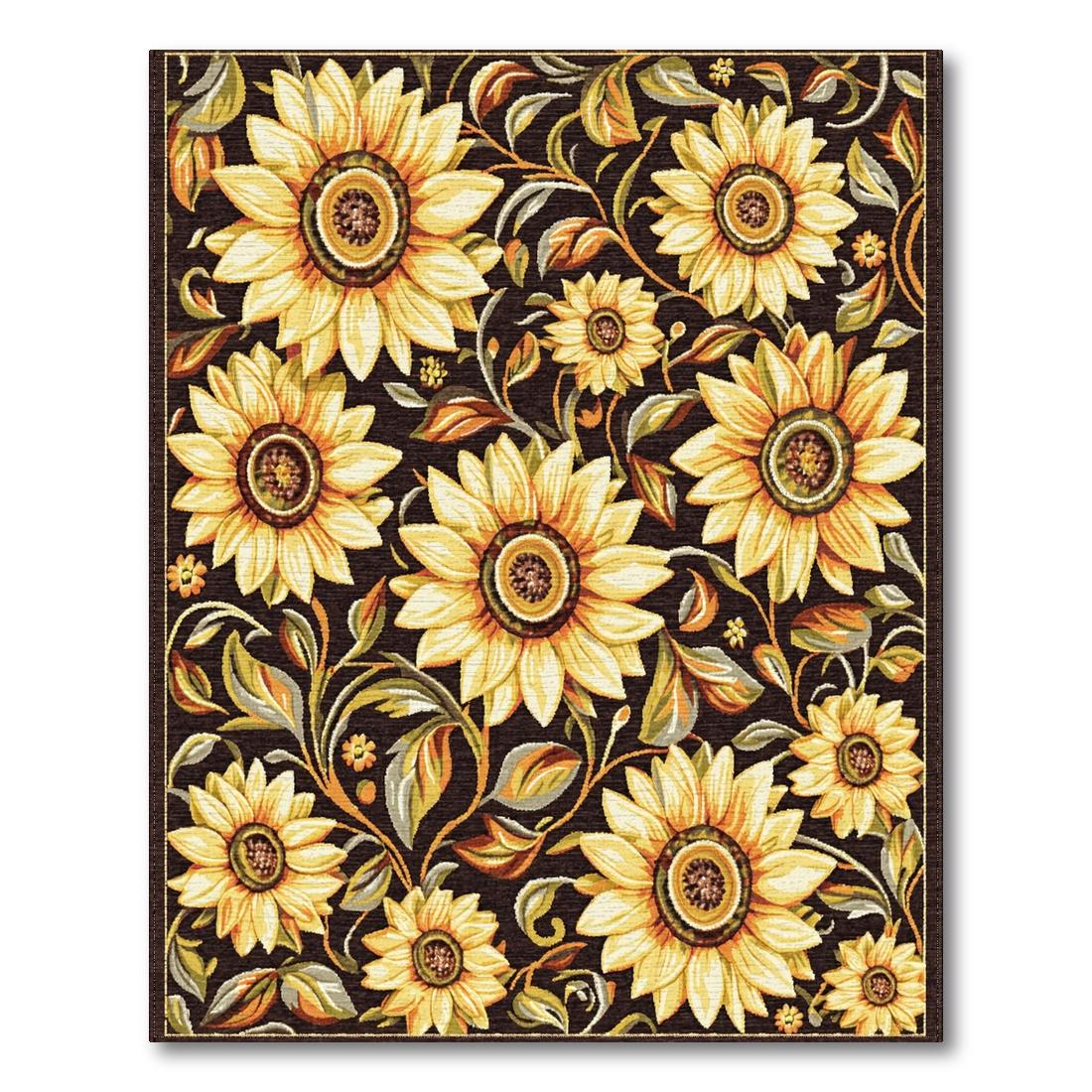 Cheerful Sunflower Dark Pattern Rug(Yellow)