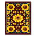 Cheerful Sunflower Floral Burgundy Rug(Yellow)