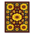 Cheerful Sunflower Floral Burgundy Rug(Yellow)