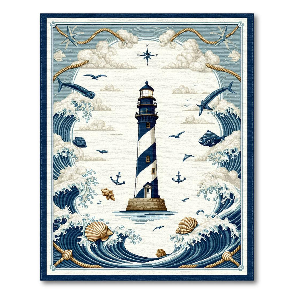 Coastal Blue Nautical Rug(Blue)