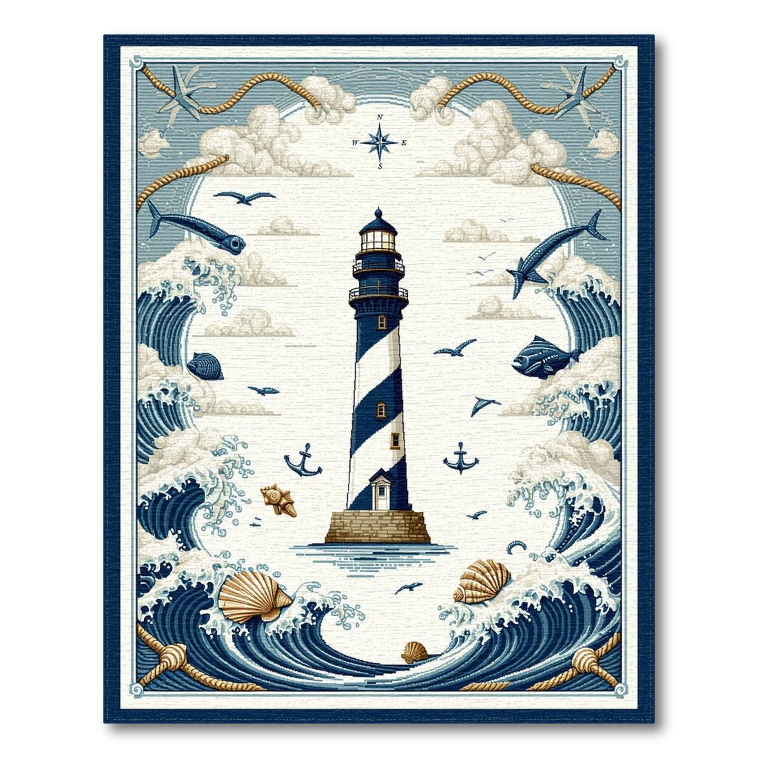 Coastal Blue Nautical Rug(Blue)
