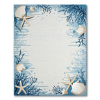 Coastal Blue Seashell Border Calm Rug(Blue)