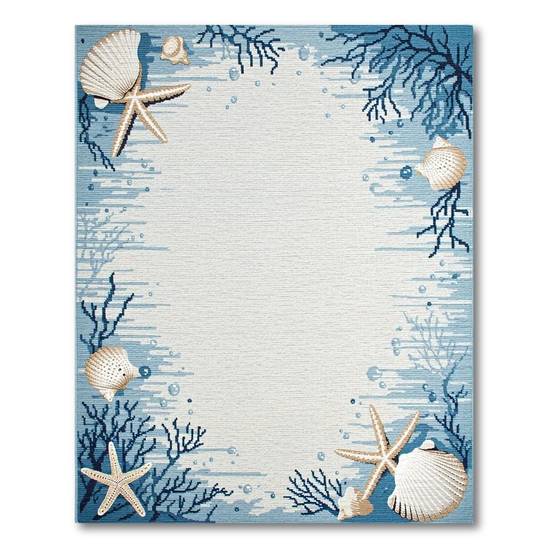 Coastal Blue Seashell Border Calm Rug(Blue)
