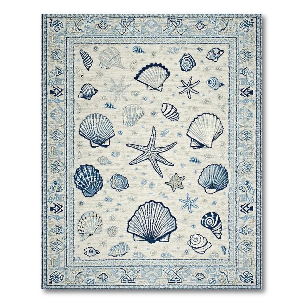 Coastal Blue Seashell Starfish Rug(Blue)
