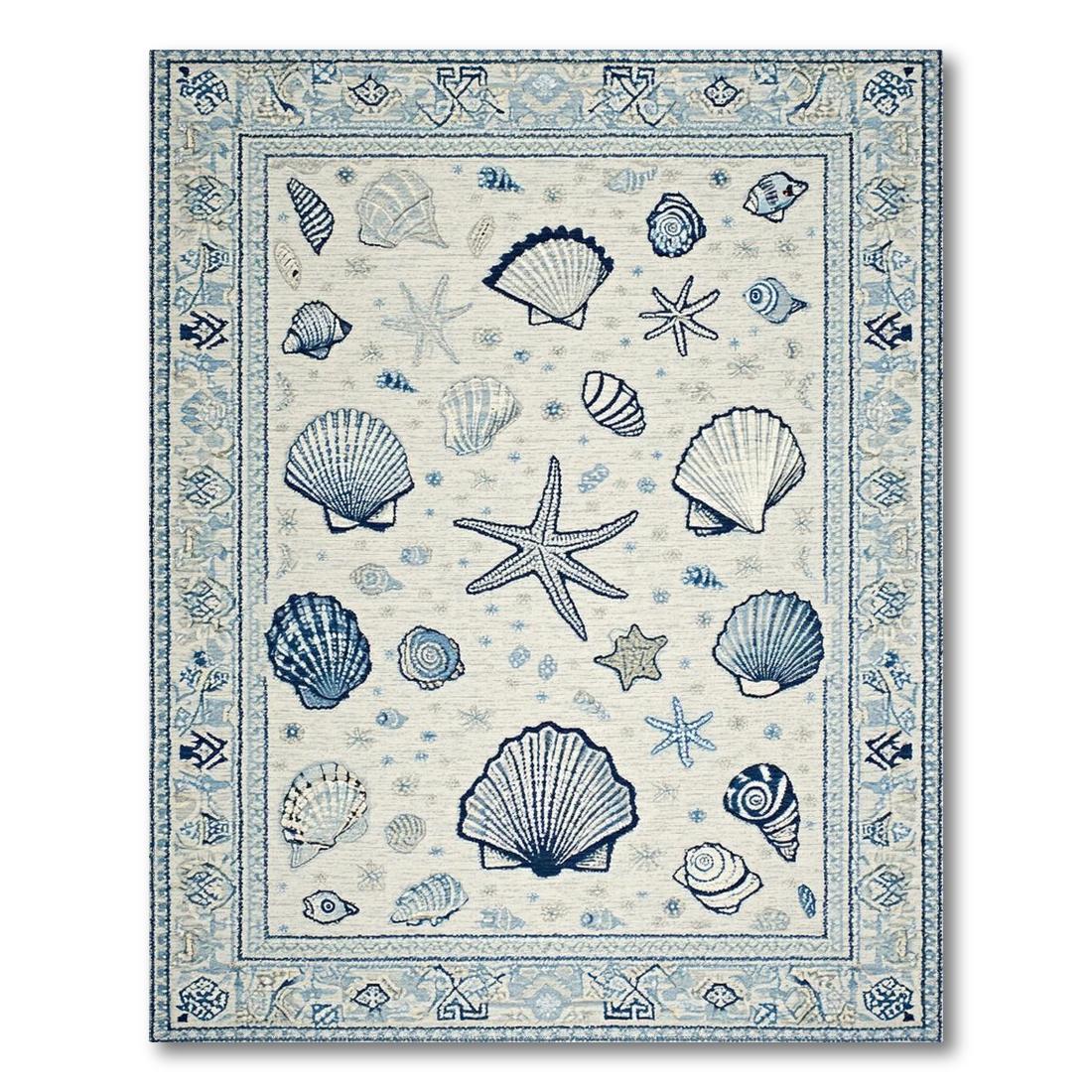 Coastal Blue Seashell Starfish Rug(Blue)
