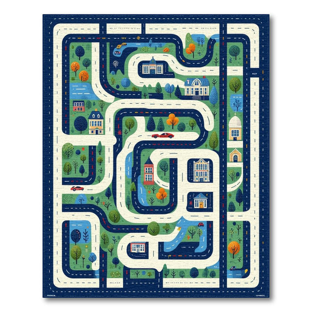Colorful City Map Playful Rug(Green)