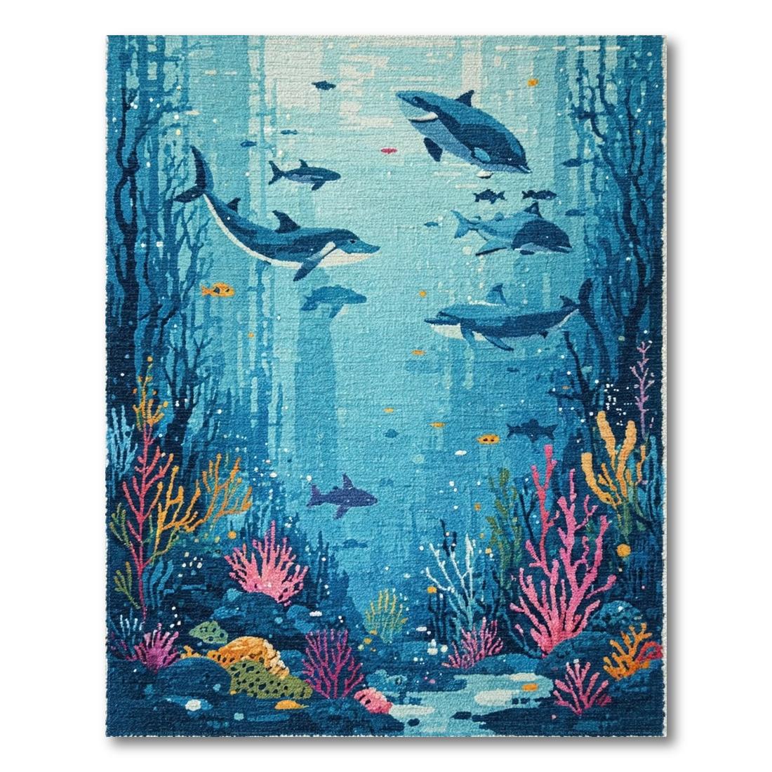 Colorful Underwater Adventure Rug(Blue)