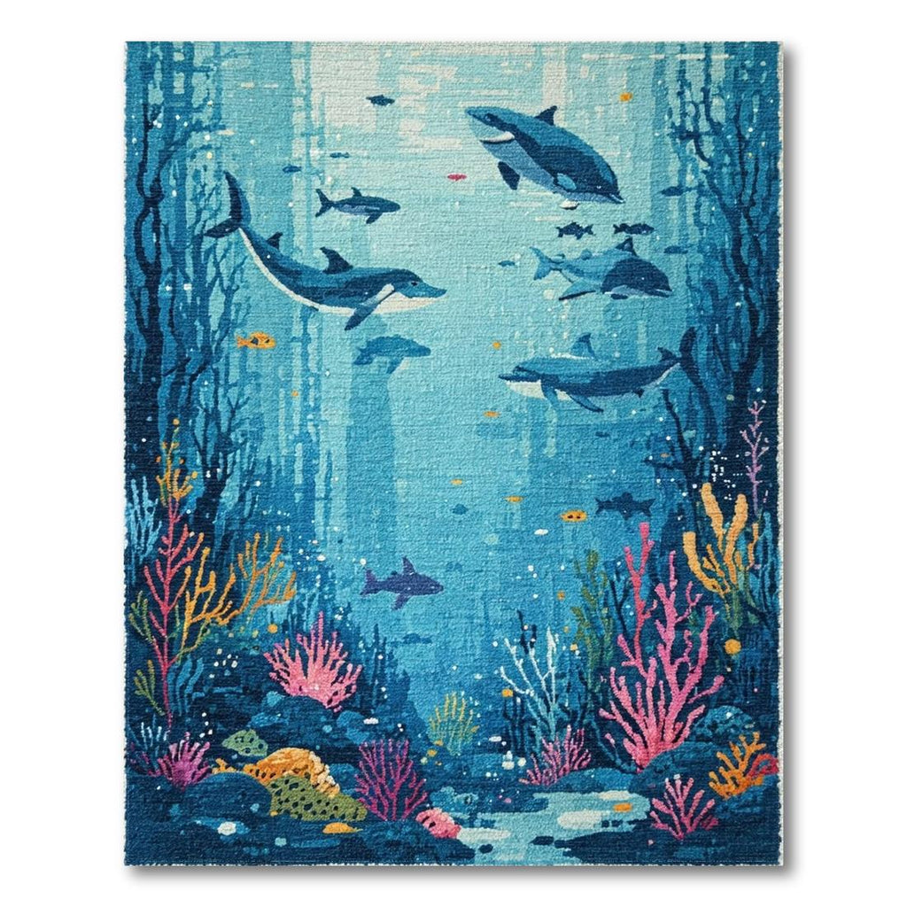 Colorful Underwater Adventure Rug(Blue)