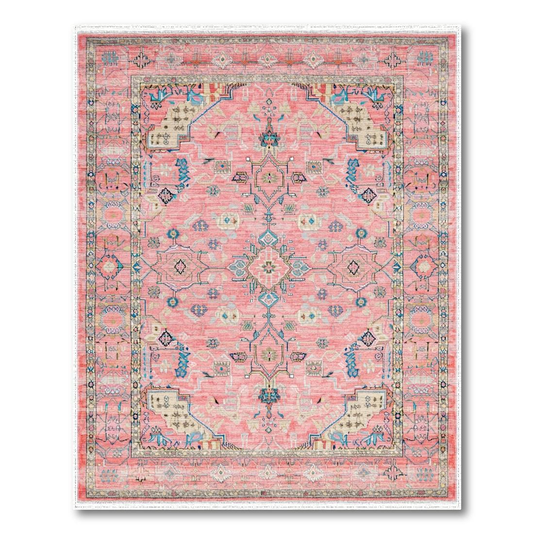 Coral Pink Ornate Vibrant Rug(Pink)