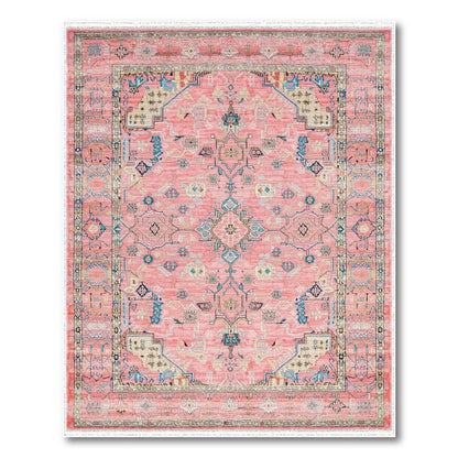 Coral Pink Ornate Vibrant Rug(Pink)