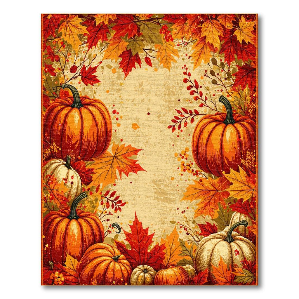 Cozy Autumn Harvest Leaves & Pumpkins Rug(Orange)