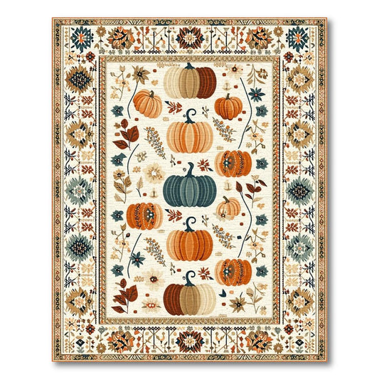 Cozy Fall Pumpkin Floral Rug(Beige)